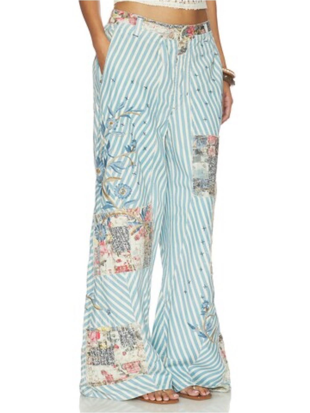 Free People Blue & White Striped Wide Leg Patchwork Jeans - Picture 5 of 16